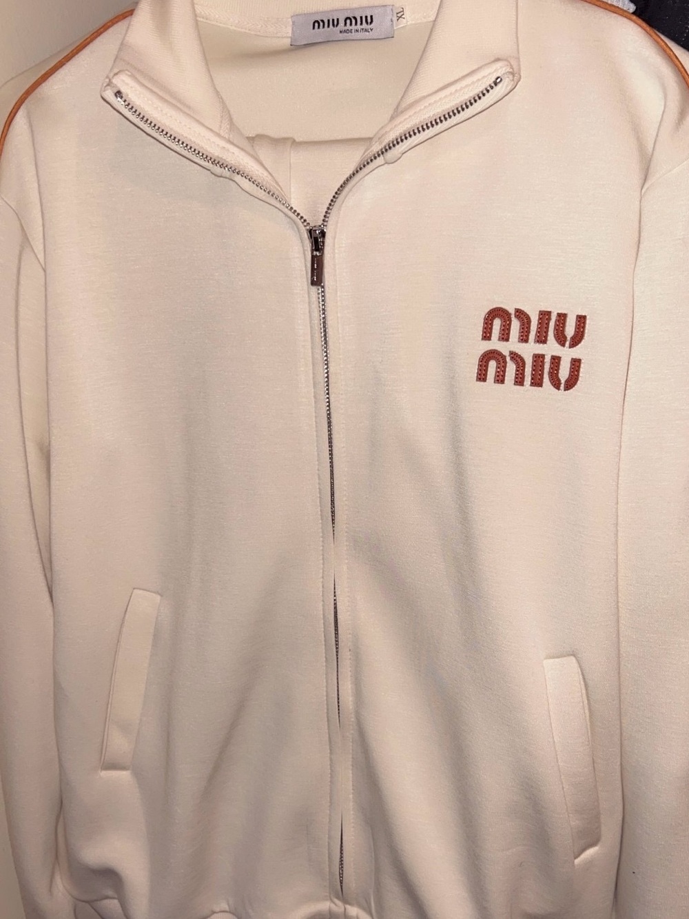 Miu Miu Cream track suit Zip-Up Jacket with Brown Logo